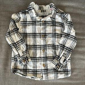 Zara Baby Off White and Black Long Sleeve Plaid Button Down Flannel 2-3 years